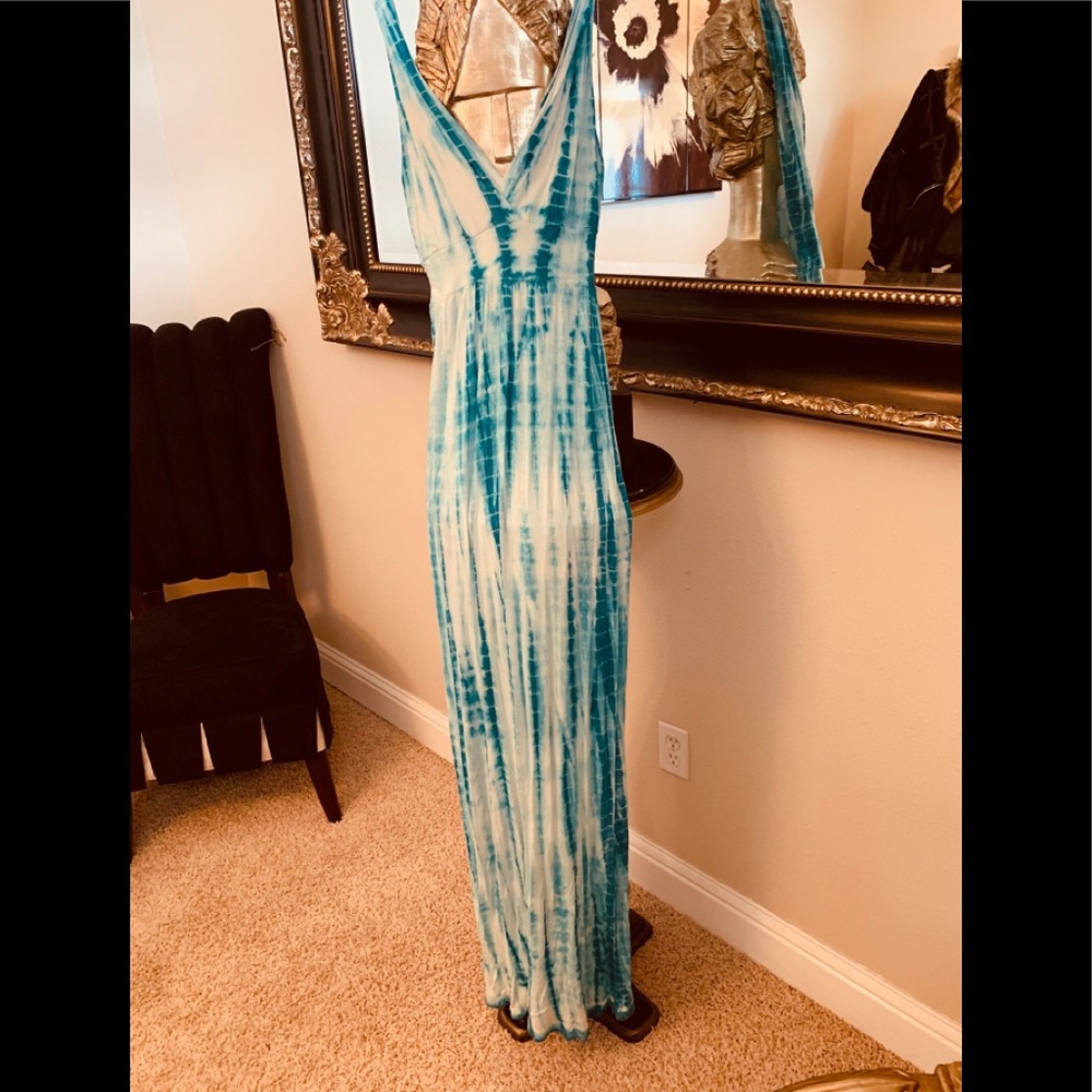 Turquoise tie dyed maxi dress szM